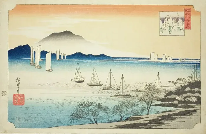 Framed Print : Returning Sails at Yabase (Yabase no kihan), from the series Eight Views of Omi... c. 1834. Creator: Ando Hiroshige. Returning Sails at Yabase (Yabase no kihan), from the series Eight Views of Omi... c. 1834. Creator: Ando Hiroshige Framed Print : Returning Sails at Yabase (Yabase no kihan), from the series Eight Views of Omi... c. 1834. Creator: Ando Hiroshige. Returning Sails at Yabase (Yabase no kihan), from the series Eight Views of Omi... c. 1834. Creator: Ando Hiroshige