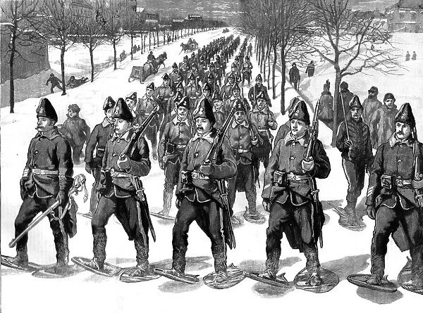 Returning from Snow-Shoe Drill; The Regiment of Canadian Artillery passing through the... Quebec. Creator: Unknown