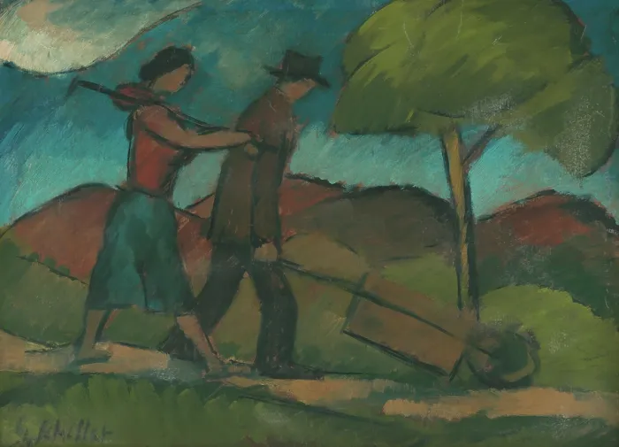 Framed Print : Returning from work, 1920-1924. Creator: Gejza Schiller Framed Print : Returning from work, 1920-1924. Creator: Gejza Schiller