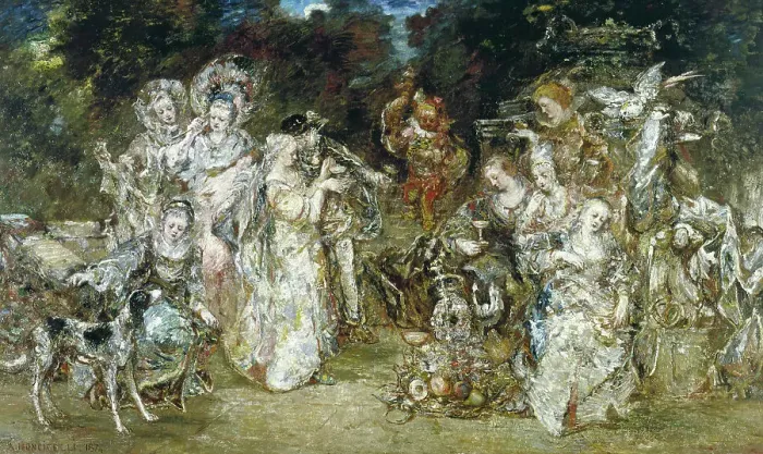 Framed Print : Réunion dans un parc au temps des Valois, 1874. Creator: Adolphe Monticelli Framed Print : Réunion dans un parc au temps des Valois, 1874. Creator: Adolphe Monticelli