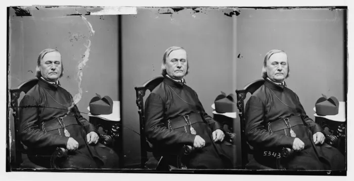 Framed Print : Rev. Father Pierre Jean De Smet (1801-1873) Catholic missionary to Indian Territory, ca. 1860-1865. Creator: Unknown Framed Print : Rev. Father Pierre Jean De Smet (1801-1873) Catholic missionary to Indian Territory, ca. 1860-1865. Creator: Unknown