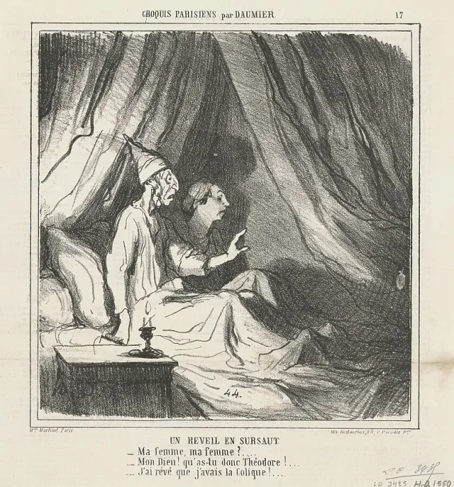 Framed Print : Un réveil en sursaut, 19th century. Creator: Honore Daumier Framed Print : Un réveil en sursaut, 19th century. Creator: Honore Daumier