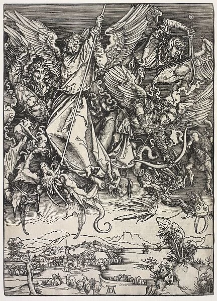 Revelation of St. John: St. Michael fighting the Dragon, 1511. Creator: Albrecht Dürer