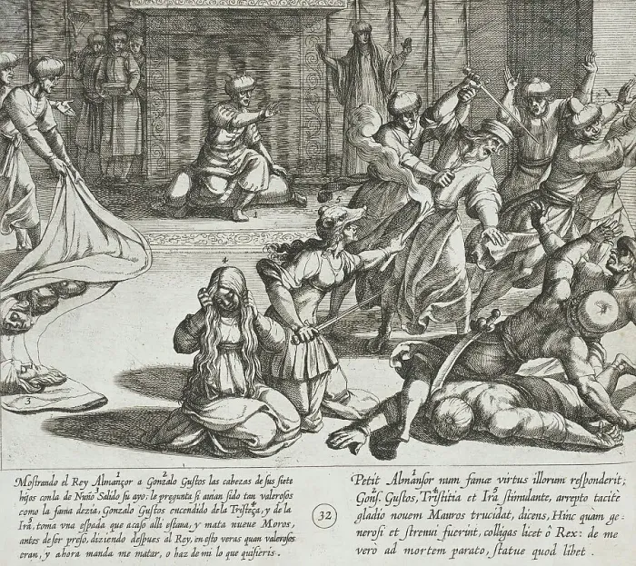 Framed Print : In Revenge, Gonzalo Gustos Slays Nine Moors, 1612. Creator: Antonio Tempesta Framed Print : In Revenge, Gonzalo Gustos Slays Nine Moors, 1612. Creator: Antonio Tempesta