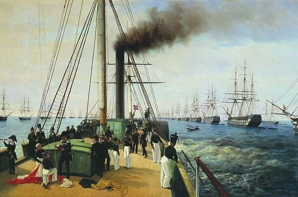 The review of the Baltic Fleet by the Emperor Nicholas I on the steamer Nevka, 1850-1860s
