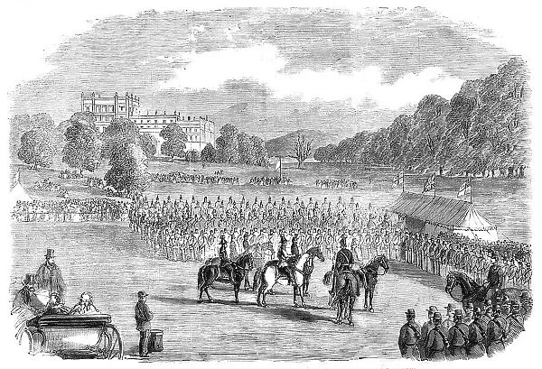 Review of Derbyshire Rifle Volunteers at Chatsworth Park - from a drawing by T. Walton, 1860. Creator: Unknown