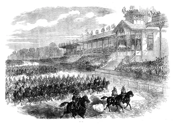 Framed Print : Review of the French Army at Longchamps, Bois de Boulogne, 1871. Creator: Unknown Framed Print : Review of the French Army at Longchamps, Bois de Boulogne, 1871. Creator: Unknown
