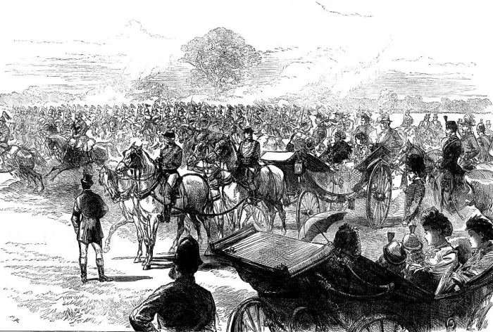 Framed Print : Review of the Household Brigade by the Queen, in Bushey Park, 1871. Creator: Unknown Framed Print : Review of the Household Brigade by the Queen, in Bushey Park, 1871. Creator: Unknown