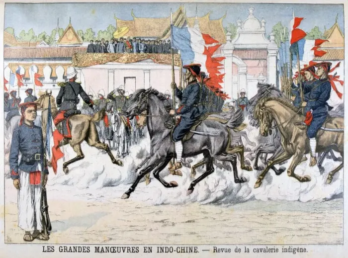 Framed Print : Review of the indigenous cavalry, French Indochina, 1903 Framed Print : Review of the indigenous cavalry, French Indochina, 1903