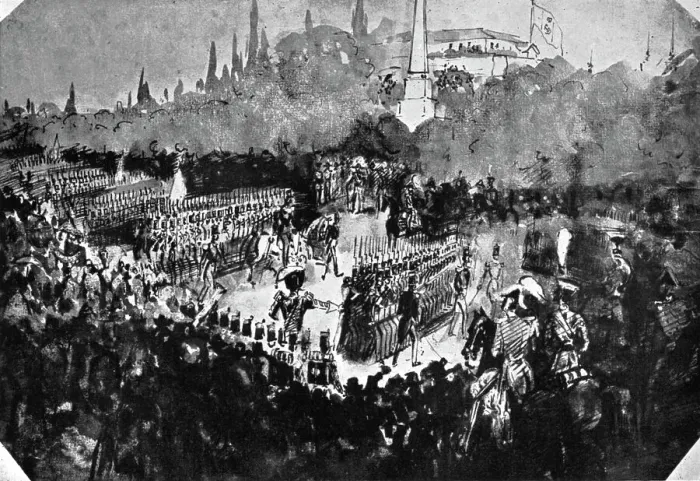 Framed Print : A Review at Madrid, (1930). Artist: Constantin Guys Framed Print : A Review at Madrid, (1930). Artist: Constantin Guys