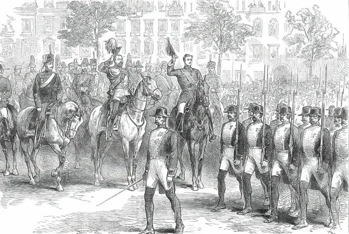Framed Print : Review at Madrid before the Prince of Wales and the King of Spain: the Guardia Civile...1876. Creator: Unknown Framed Print : Review at Madrid before the Prince of Wales and the King of Spain: the Guardia Civile...1876. Creator: Unknown