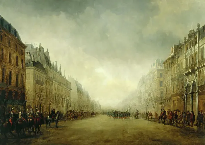 Framed Print : Review passing by the Prince-President on the Grand Boulevards, 1852. Creator: Gustave-Edward Barry Framed Print : Review passing by the Prince-President on the Grand Boulevards, 1852. Creator: Gustave-Edward Barry