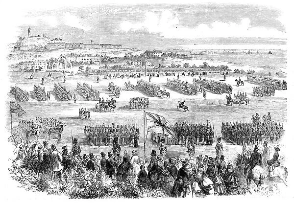 The Review of Rifle Volunteers by the Queen at Edinburgh - the Troops marching past Her Majesty, 1860 Creator: Unknown