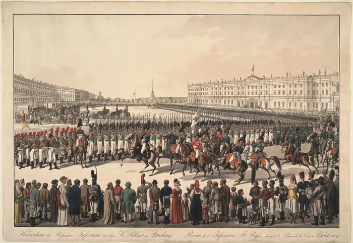 Framed Print : A Review of the Russian Infantry on the Palace Square in St Petersburg, 1809-1813. Artist: Kobell, Wilhelm, Ritter von (1766-1853) Framed Print : A Review of the Russian Infantry on the Palace Square in St Petersburg, 1809-1813. Artist: Kobell, Wilhelm, Ritter von (1766-1853)