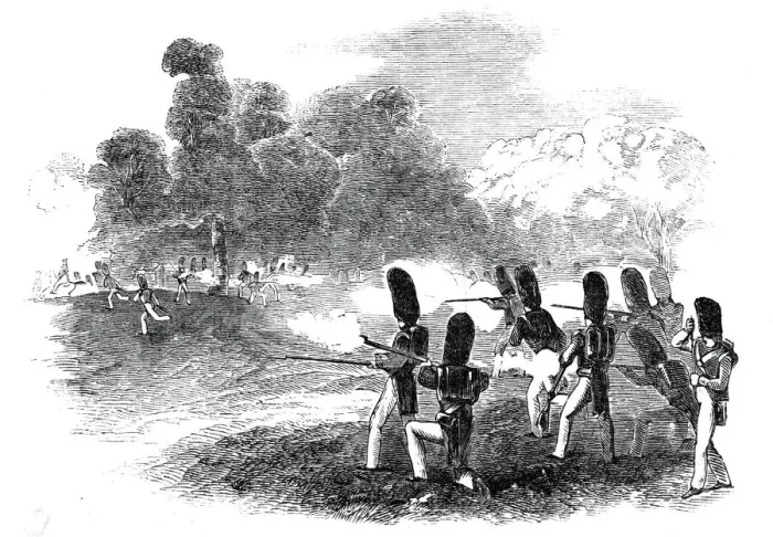 Framed Print : The Review - a skirmishing party, 1845. Creator: Unknown Framed Print : The Review - a skirmishing party, 1845. Creator: Unknown