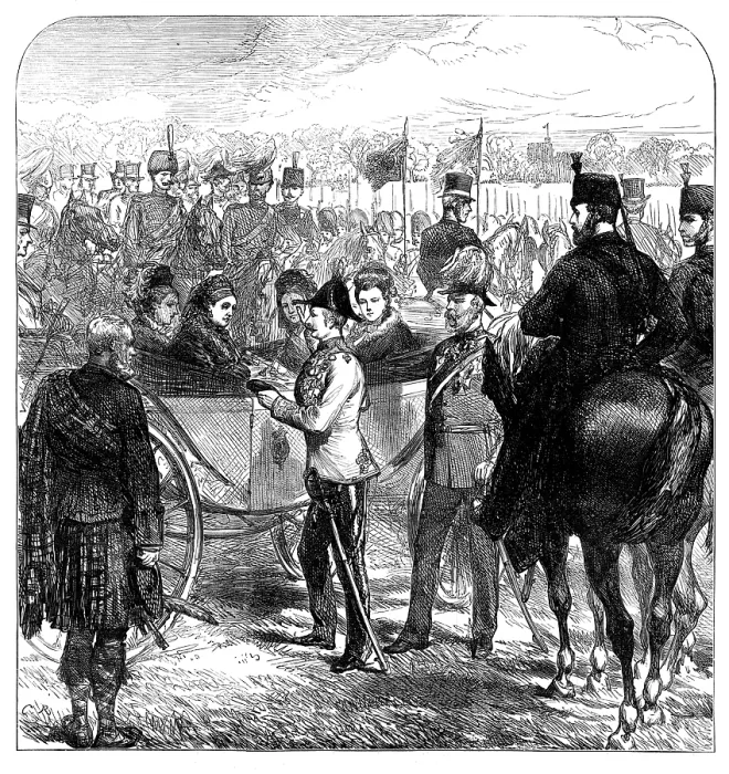 Framed Print : Review at Windsor: the Queen presenting the Cross of...St. George to Sir Garnet Wolseley, 1874. Creator: Unknown Framed Print : Review at Windsor: the Queen presenting the Cross of...St. George to Sir Garnet Wolseley, 1874. Creator: Unknown