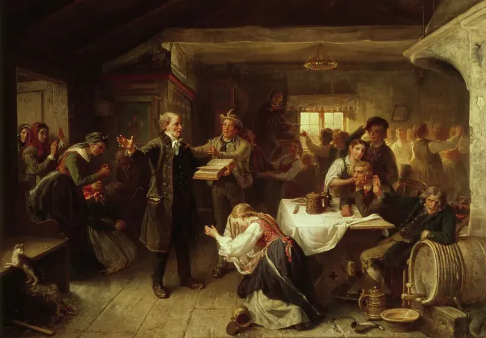 Framed Print : A Revivalist Disturbs the Merrymaking, 1866. Creator: Bengt Nordenberg Framed Print : A Revivalist Disturbs the Merrymaking, 1866. Creator: Bengt Nordenberg