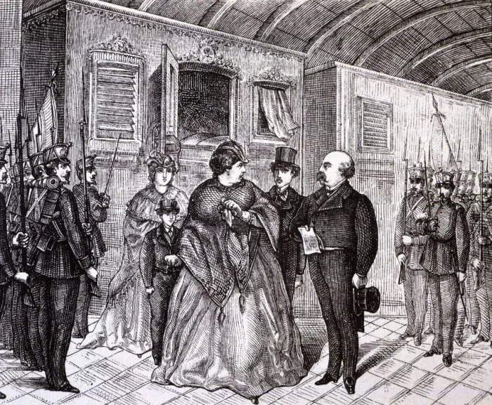 Framed Print : Revolution of 1868, exit of Elizabeth II and the royal family from their residence Framed Print : Revolution of 1868, exit of Elizabeth II and the royal family from their residence