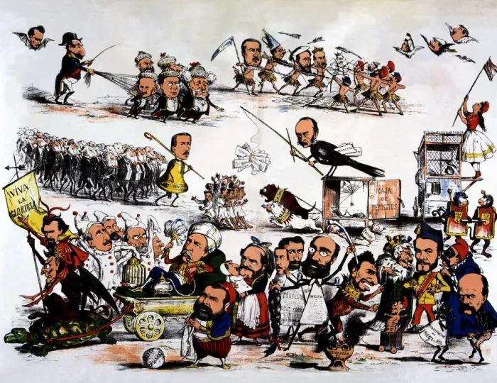 Framed Print : Revolution of 1868, political cartoon of the revolution that overthrew Isabel II Framed Print : Revolution of 1868, political cartoon of the revolution that overthrew Isabel II