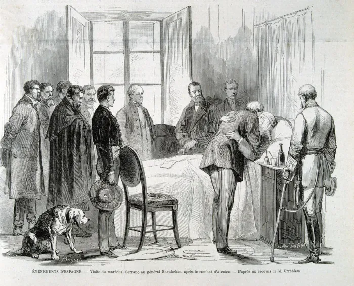 Framed Print : Revolution 1868, visit of Marshal Serrano to General Novaliches after the Battle of Alcolea Framed Print : Revolution 1868, visit of Marshal Serrano to General Novaliches after the Battle of Alcolea