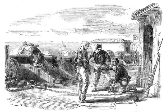 Framed Print : The Revolution in Sicily - discovery of a train leading to the powder magazine at the fort... 1860. Creator: F. J. S