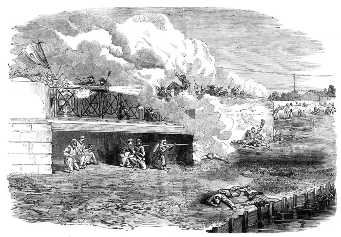 Framed Print : The Revolution in Sicily - the Fight at the Bridge of Melazzo - from a sketch by T. Nast, 1860. Creator: Unknown Framed Print : The Revolution in Sicily - the Fight at the Bridge of Melazzo - from a sketch by T. Nast, 1860. Creator: Unknown