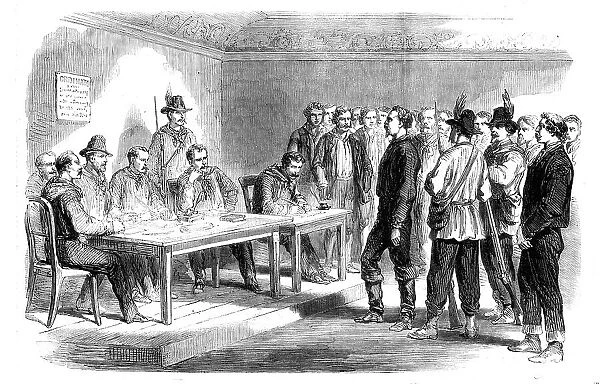 The Revolution in Sicily - trial of the supposed brigand chief, Santomeli, by a council of... 1860. Creator: Unknown