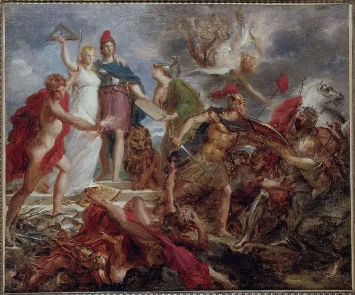 Framed Print : Revolutionary allegory: Freedom, Equality and Civilization rejecting despotism, c1789-1799. Creator: Unknown Framed Print : Revolutionary allegory: Freedom, Equality and Civilization rejecting despotism, c1789-1799. Creator: Unknown