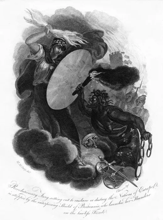 Framed Print : Revolutionary Fury and Britannia, 1814. Artist: I Brown Framed Print : Revolutionary Fury and Britannia, 1814. Artist: I Brown