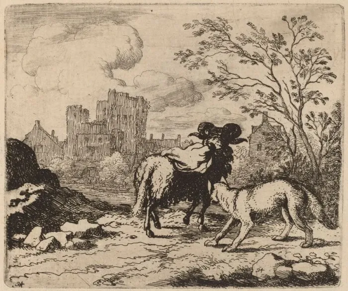 Framed Print : Reynard Asks the Ram to Deliver a Document, probably c. 1645 / 1656 Framed Print : Reynard Asks the Ram to Deliver a Document, probably c. 1645 / 1656