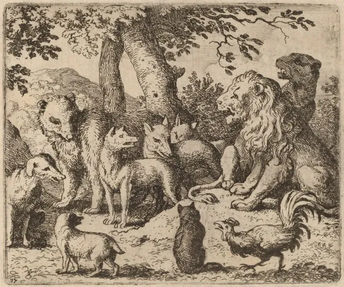 Framed Print : Reynard Attempts to Clear Himself, probably c. 1645 / 1656. Creator: Allart van Everdingen Framed Print : Reynard Attempts to Clear Himself, probably c. 1645 / 1656. Creator: Allart van Everdingen