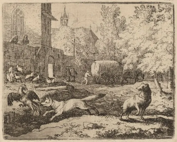 Framed Print : Reynard Attempts to Pilfer a Rooster, probably c. 1645 / 1656 Framed Print : Reynard Attempts to Pilfer a Rooster, probably c. 1645 / 1656