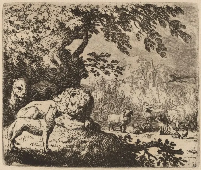 Framed Print : Reynard in Council with the Lion and Lioness, probably c. 1645 / 1656 Framed Print : Reynard in Council with the Lion and Lioness, probably c. 1645 / 1656