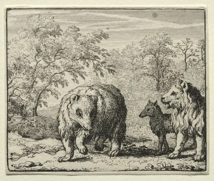 Framed Print : Reynard the Fox: The Freeing of the Wolf and the Bear. Creator: Allart van Everdingen (Dutch Framed Print : Reynard the Fox: The Freeing of the Wolf and the Bear. Creator: Allart van Everdingen (Dutch