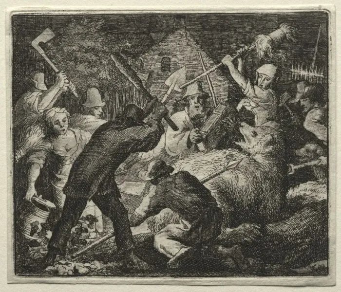 Framed Print : Reynard the Fox: Peasants Attack the Bear. Creator: Allart van Everdingen (Dutch, 1621-1675) Framed Print : Reynard the Fox: Peasants Attack the Bear. Creator: Allart van Everdingen (Dutch, 1621-1675)