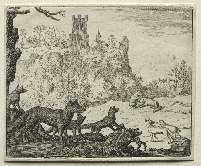 Framed Print : Reynard the Fox: Reynard and the Badger Depart for Court. Creator: Allart van Everdingen (Dutch Framed Print : Reynard the Fox: Reynard and the Badger Depart for Court. Creator: Allart van Everdingen (Dutch