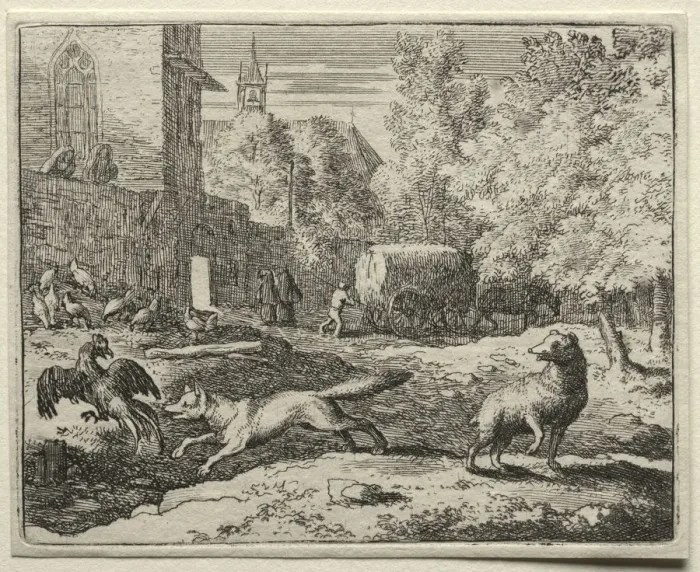 Framed Print : Reynard the Fox: Reynard Chasing Hens. Creator: Allart van Everdingen (Dutch, 1621-1675) Framed Print : Reynard the Fox: Reynard Chasing Hens. Creator: Allart van Everdingen (Dutch, 1621-1675)
