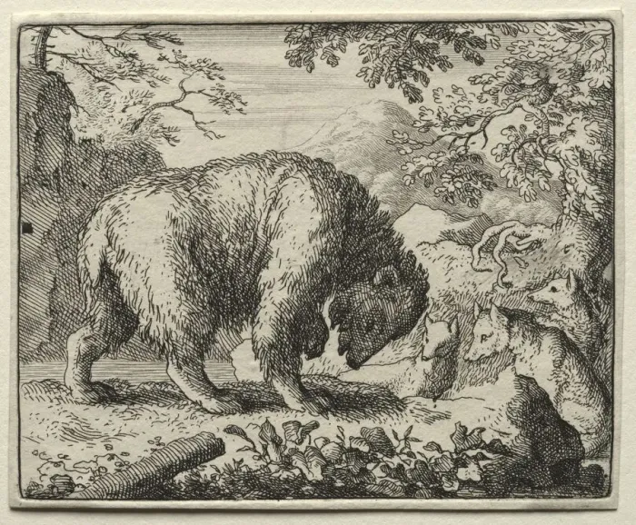 Framed Print : Reynard the Fox: Reynard Promises Honey to the Bear. Creator: Allart van Everdingen (Dutch Framed Print : Reynard the Fox: Reynard Promises Honey to the Bear. Creator: Allart van Everdingen (Dutch
