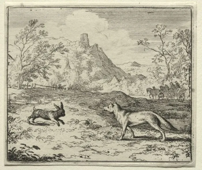 Framed Print : Reynard the Fox: Reynard and the Rabbit. Creator: Allart van Everdingen (Dutch, 1621-1675) Framed Print : Reynard the Fox: Reynard and the Rabbit. Creator: Allart van Everdingen (Dutch, 1621-1675)