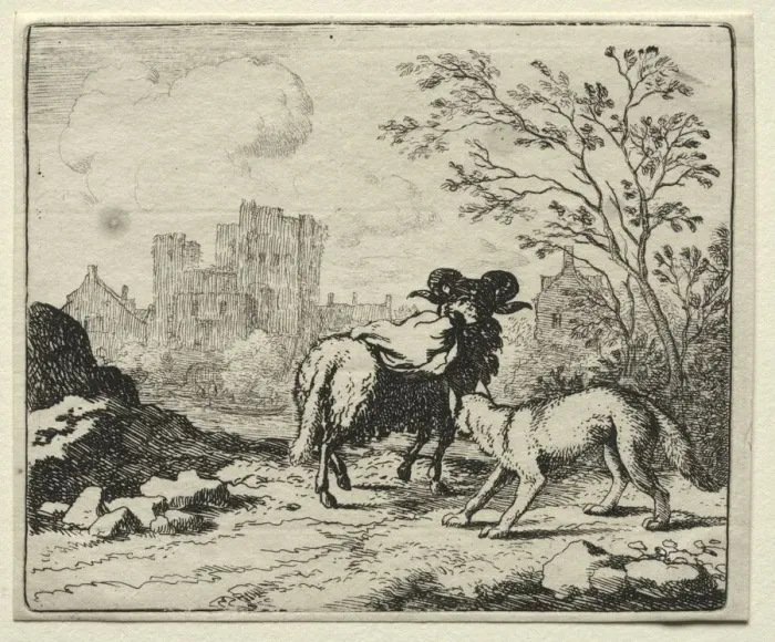 Framed Print : Reynard the Fox: Reynard Sends a Packet to the Lion. Creator: Allart van Everdingen (Dutch Framed Print : Reynard the Fox: Reynard Sends a Packet to the Lion. Creator: Allart van Everdingen (Dutch