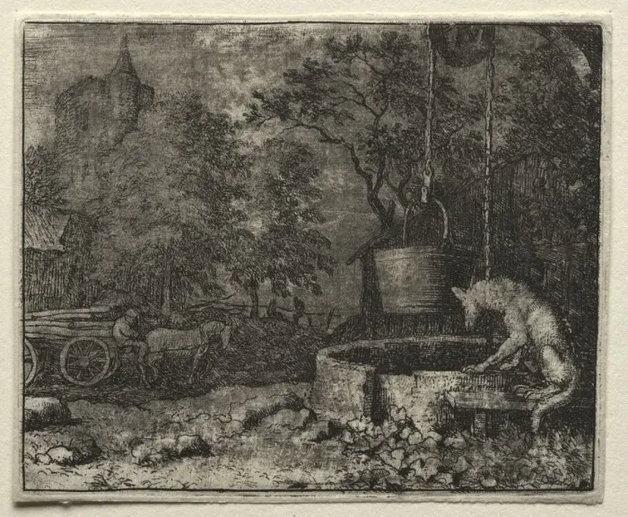 Framed Print : Reynard the Fox: Reynard Tricks the Wife of the Wolf. Creator: Allart van Everdingen (Dutch Framed Print : Reynard the Fox: Reynard Tricks the Wife of the Wolf. Creator: Allart van Everdingen (Dutch