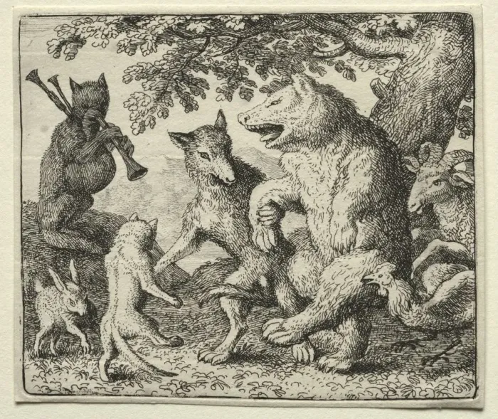 Framed Print : Reynard the Fox: The Wolf and the Bear Celebrate Their Freedom. Creator: Allart van Everdingen Framed Print : Reynard the Fox: The Wolf and the Bear Celebrate Their Freedom. Creator: Allart van Everdingen