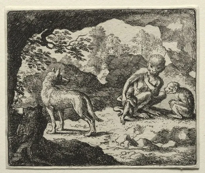 Framed Print : Reynard the Fox: The Wolf in the Monkeys Den. Creator: Allart van Everdingen (Dutch, 1621-1675) Framed Print : Reynard the Fox: The Wolf in the Monkeys Den. Creator: Allart van Everdingen (Dutch, 1621-1675)