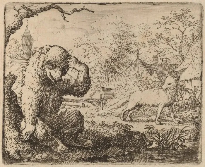 Framed Print : Reynard Mocks the Woeful Bear, probably c. 1645 / 1656. Creator: Allart van Everdingen Framed Print : Reynard Mocks the Woeful Bear, probably c. 1645 / 1656. Creator: Allart van Everdingen
