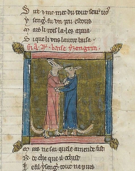 Reynardus and Ysengrimus. Miniature from Renart le Nouvel by Jacquemart Giélée, c. 1300. Creator: Anonymous