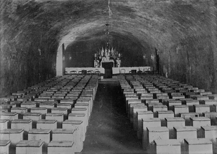 Framed Print : Rheims, wine vault used as Chapel, between c1910 and c1915. Creator: Bain News Service Framed Print : Rheims, wine vault used as Chapel, between c1910 and c1915. Creator: Bain News Service
