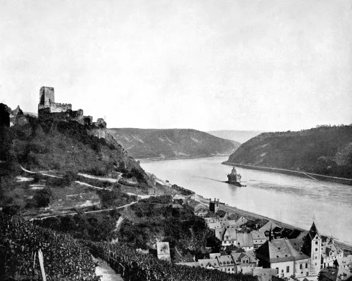 Framed Print : The Rhine, Gutenfels, and the Pfalz, Germany, 1893. Artist: John L Stoddard Framed Print : The Rhine, Gutenfels, and the Pfalz, Germany, 1893. Artist: John L Stoddard
