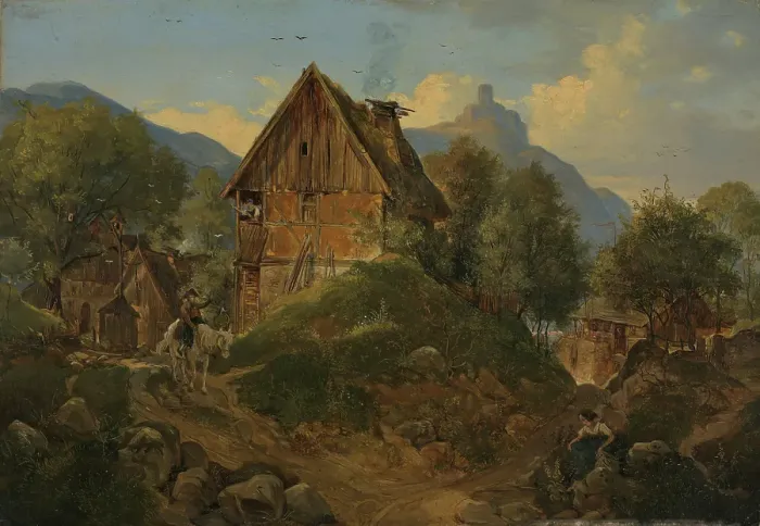 Framed Print : Rhine landscape, 19th century. Creator: Ludwig Richter Framed Print : Rhine landscape, 19th century. Creator: Ludwig Richter