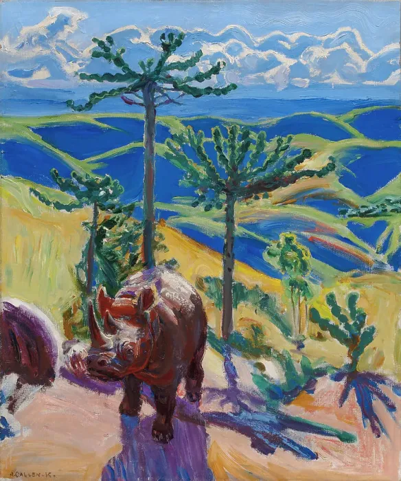 Framed Print : Rhino and the tree spurge, c.1910. Creator: Gallen-Kallela, Akseli (1865-1931) Framed Print : Rhino and the tree spurge, c.1910. Creator: Gallen-Kallela, Akseli (1865-1931)