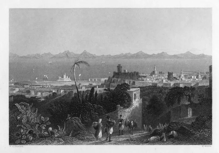 Framed Print : Rhodes, from the Heights near Sir Sidney Smiths Villa, 1841. Artist: W Wallis Framed Print : Rhodes, from the Heights near Sir Sidney Smiths Villa, 1841. Artist: W Wallis